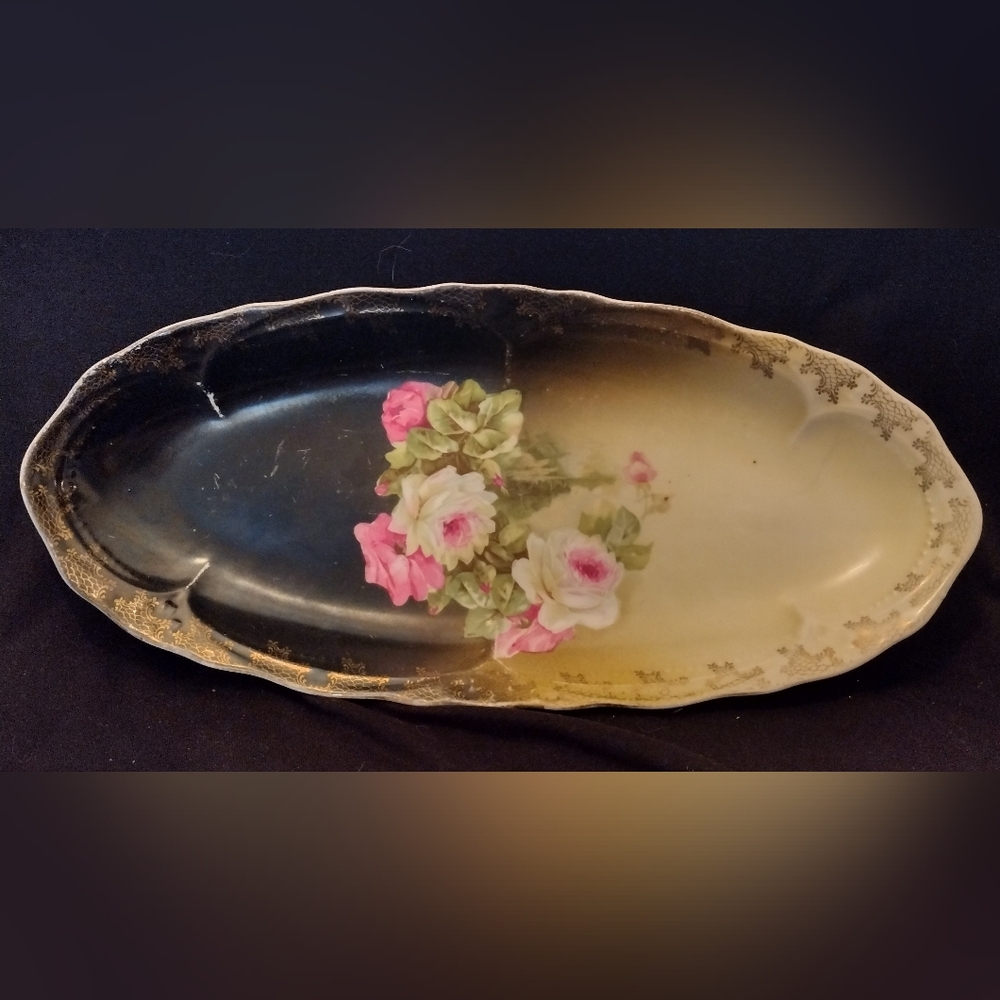 Vintage German Hand Painted Floral Celery Relish Dish